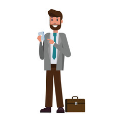 Businessman read message on smartphone. flat character design illustration