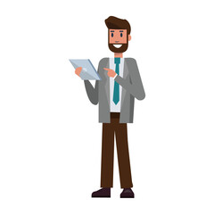 Businessman using tablet. flat character design illustration