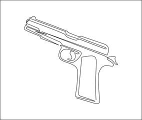 Continuous one line drawing of hand Gun. Gun Weapon single line art vector design. Military concept.