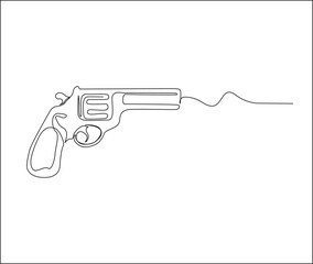 Continuous one line drawing of hand Gun. Old Gun single line art vector design. Military concept.