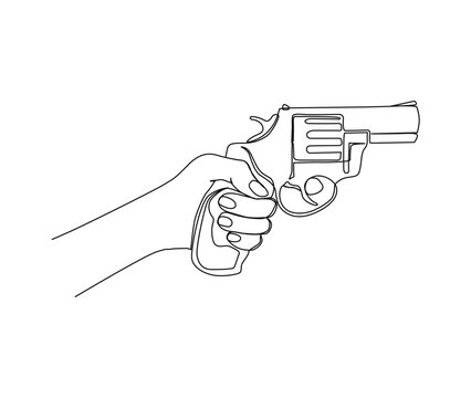recommend clip art: Continuous one line drawing of hand holding Gun. Hand Gun single line art vector design. Military concept.