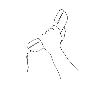 recommend clip art: Continuous one line drawing of hand holding Telephone. Vintage Telephone single line art vector design. Communication concept.