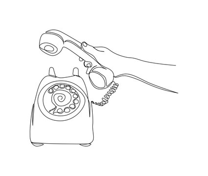 recommend clip art: Continuous one line drawing of hand holding Telephone. Vintage Telephone single line art vector design. Communication concept.