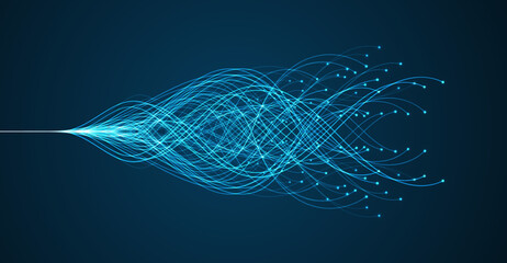 Ai technology. Concept of artificial intelligence. Blue and dots lines. Digital, communication, science, networks