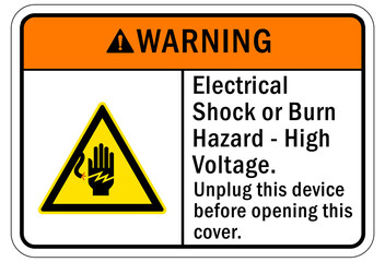 Electrical hazard warning sign and labels electrical shock or burn hazard
