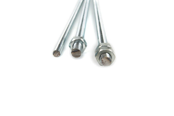 Cut Threaded rod with a nut on a white backgroud