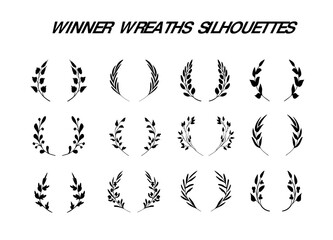 Victory wreath, laurel crown silhouette set
