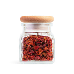 Glass jar for spices with hot paprika