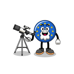 Illustration of europe flag mascot as an astronomer
