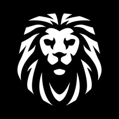 Lion head, monochrome logo symbol on a dark background. Vector illustration.
