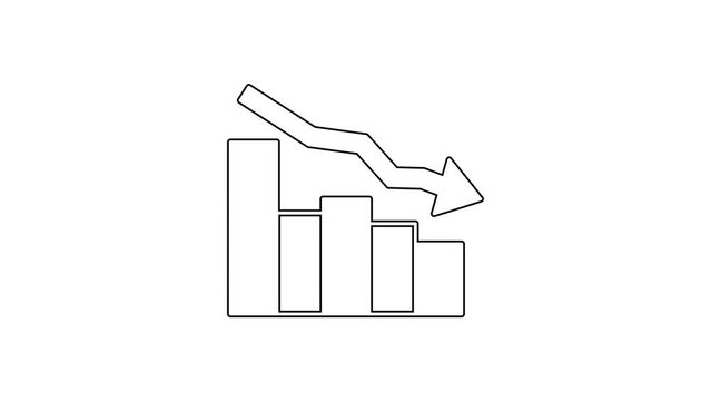 Black line Financial growth decrease icon isolated on white background. Increasing revenue. 4K Video motion graphic animation