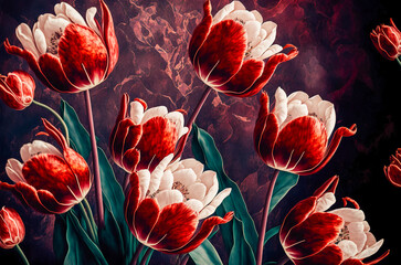 Fresh Spring tulips floral. tulip flowers blooming. Spring nature background for web banner and card design. Generative AI