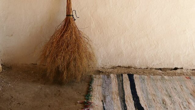 close-up handmade weed broom used for house cleaning in the village,