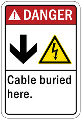 Buried cable warning sign and labels cable buried here