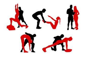 Set of silhouettes of Personal Trainer Fitness Center Workout Professional fitness