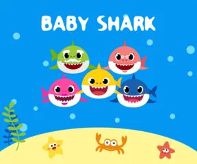 Crédence de cuisine en verre imprimé Vie marine Baby shark birthday card. Baby sharks characters. Baby shark vector
