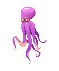 Purple octopus cartoon vector illustration. Sea cute animal