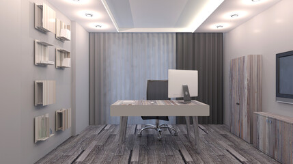 Open space office interior with like conference room. Mockup. 3D rendering.