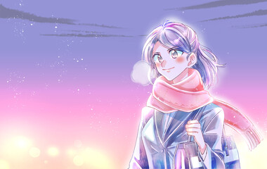 スーツを着た女性　冬　夕方