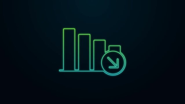 Glowing neon line Financial growth decrease icon isolated on black background. Increasing revenue. 4K Video motion graphic animation
