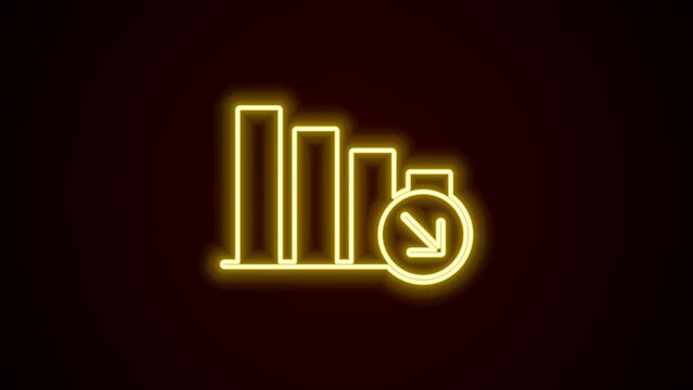 Glowing neon line Financial growth decrease icon isolated on black background. Increasing revenue. 4K Video motion graphic animation