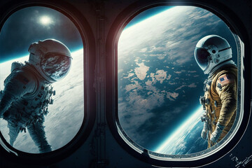 スペースシャトルの窓と宇宙飛行士Generative AI
