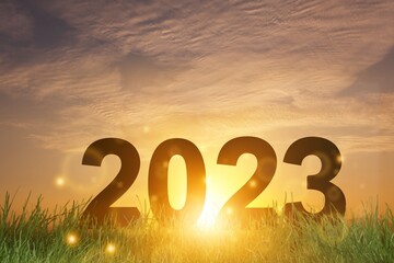 new year concept, 2023 numbers at nature background