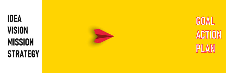 
red plane flying from idea,vision,mission,strategy,goal,action to plan.business creativity new idea discovery innovation technology.