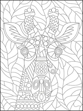 Coloring page giraffe. Abstraction. Black and white vector image.