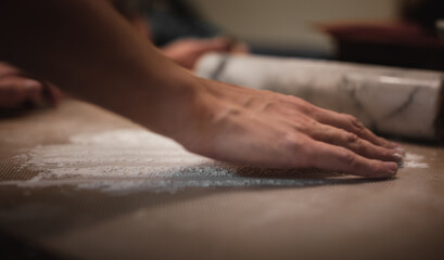 first we spread flour