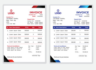 Business Minimal Corporate Invoice design template vector illustration bill form price . Creative template and stationery design payment agreement design template Cash Memo, Vector Quotation Design