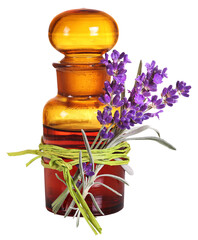 Pharmacist's bottle with alternative medicine, lavendar, transparent background