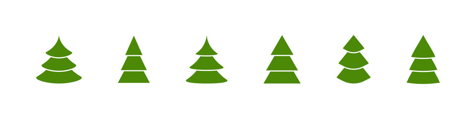 Christmas tree icon. Xmas tree vector set. Silhouette green sign isolated on white background.