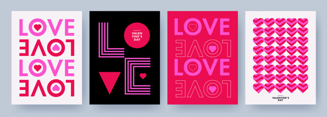 Creative concept of Happy Valentines Day posters, cards set. Modern Design templates with trendy geometric Love typography and sweet hearts for celebration, decor, ads, branding, banner, cover
