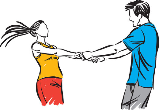 romantic happy couple man and woman holding hands in love concept vector illustration