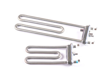 Set of different types Tubular electric Heating elements made of steel for washing machines, boiling water, heating, isolated on white background