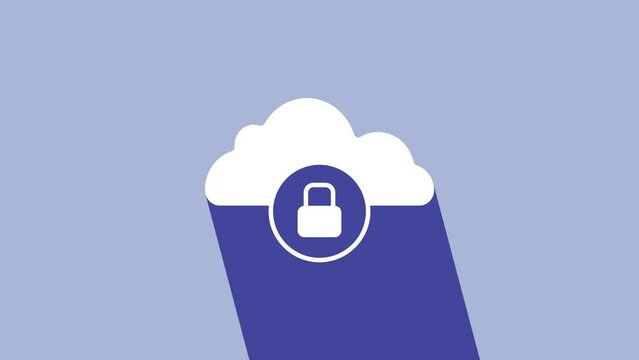 White Cloud computing lock icon isolated on purple background. Security, safety, protection concept. Protection of personal data. 4K Video motion graphic animation