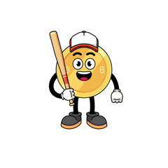 thai baht mascot cartoon as a baseball player