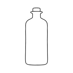 Bottle with stopper. Vector illustration of package for liquid. Line design icon.