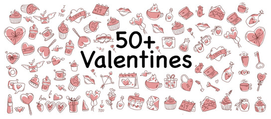 set of valentines day doodle style sticker decoration for happy valentines day