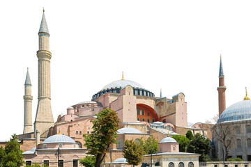 Beautiful view on the Hagia Sophia mosque in Istanbul, Sultanahmet, Turkey - concept on white...