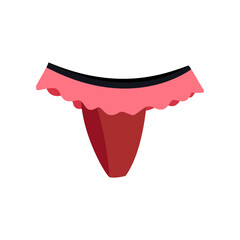 Pink women thong with ruffle cartoon illustration. Cartoon drawing of female cotton or silk underwear, panties isolated on white background. Lingerie, femininity, glamour concept