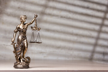 Fototapeta na wymiar Law and justice concept. Mallet gavel of the judge, scales of justice, books. Copy space for text