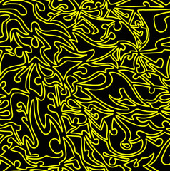 Abstract doodle drawing with yellow lines on a black background.Seamless pattern.	