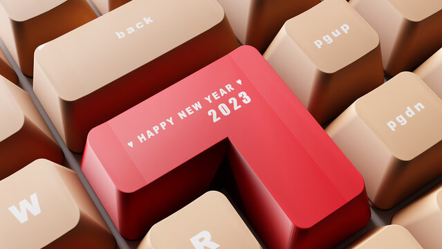 3D Rendering. Happy new year on the red enter keyboard.