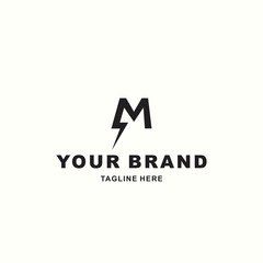 simple logo combined letter M and electric symbol