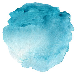 Blue Watercolor flow blot. Painting colors. Abstract texture stain on Png tranparent background.