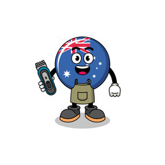 Cartoon Illustration of australia flag as a barber man