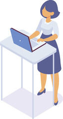 Isometric business woman with laptop illustration