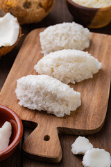 Cocada, traditional latin american coconut candy with grated coconut